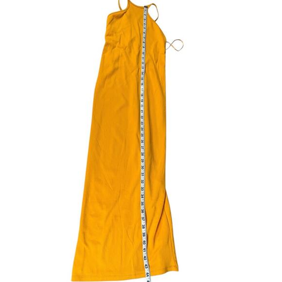 Zara Dress Mustard Yellow Midi Dress Ribbed Knit Size Small 90% Polyamide 10% El - Picture 8 of 9